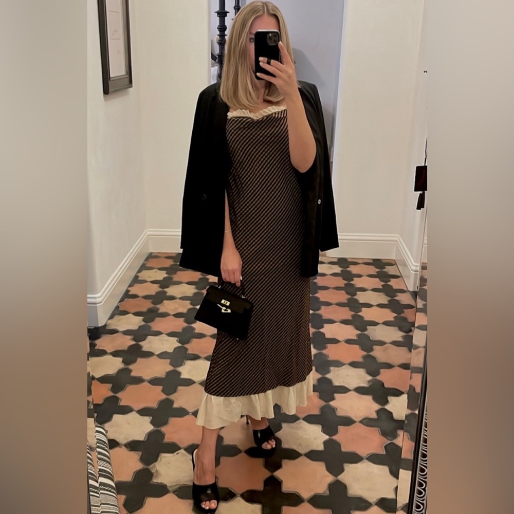 ANTONIO MELANI x COURTNEY GROW BOND DRESS RUFFLE GINGHAM EMBER & BLACK